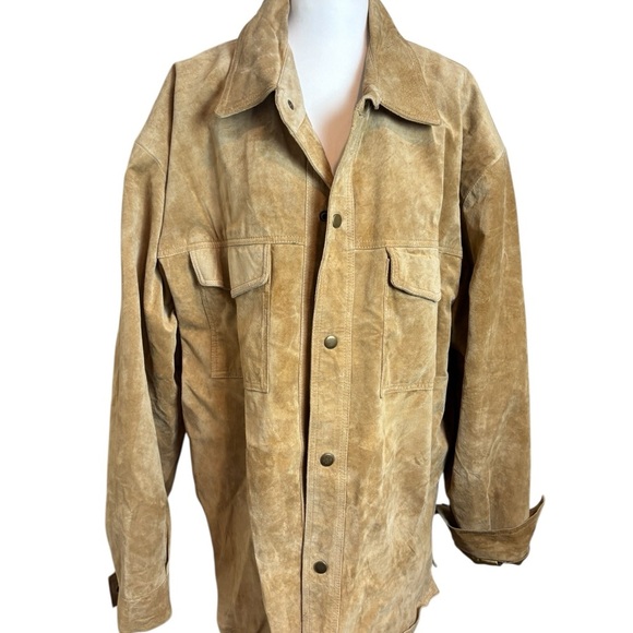 Vintage Light Brown Suede Perfectly Broken In Button Up Fits Oversized - Picture 3 of 10